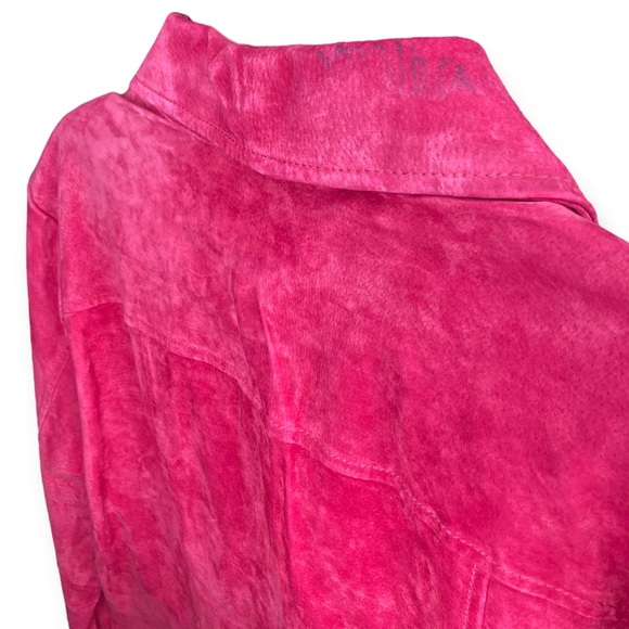 Live A Little XL Hot Pink Suede Leather Snap Button Up Fitted Jacket Pockets - Picture 8 of 10